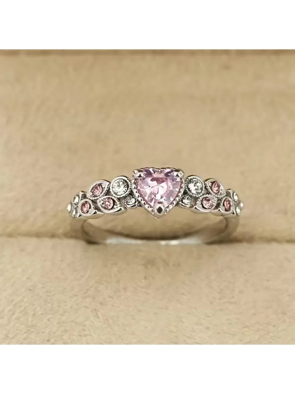 Silver Plated Heart Shaped Stone Ring